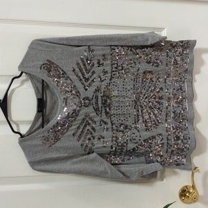 🐢Objects D'Art Women's 3/4 Sleeve Sequined Top Size Small